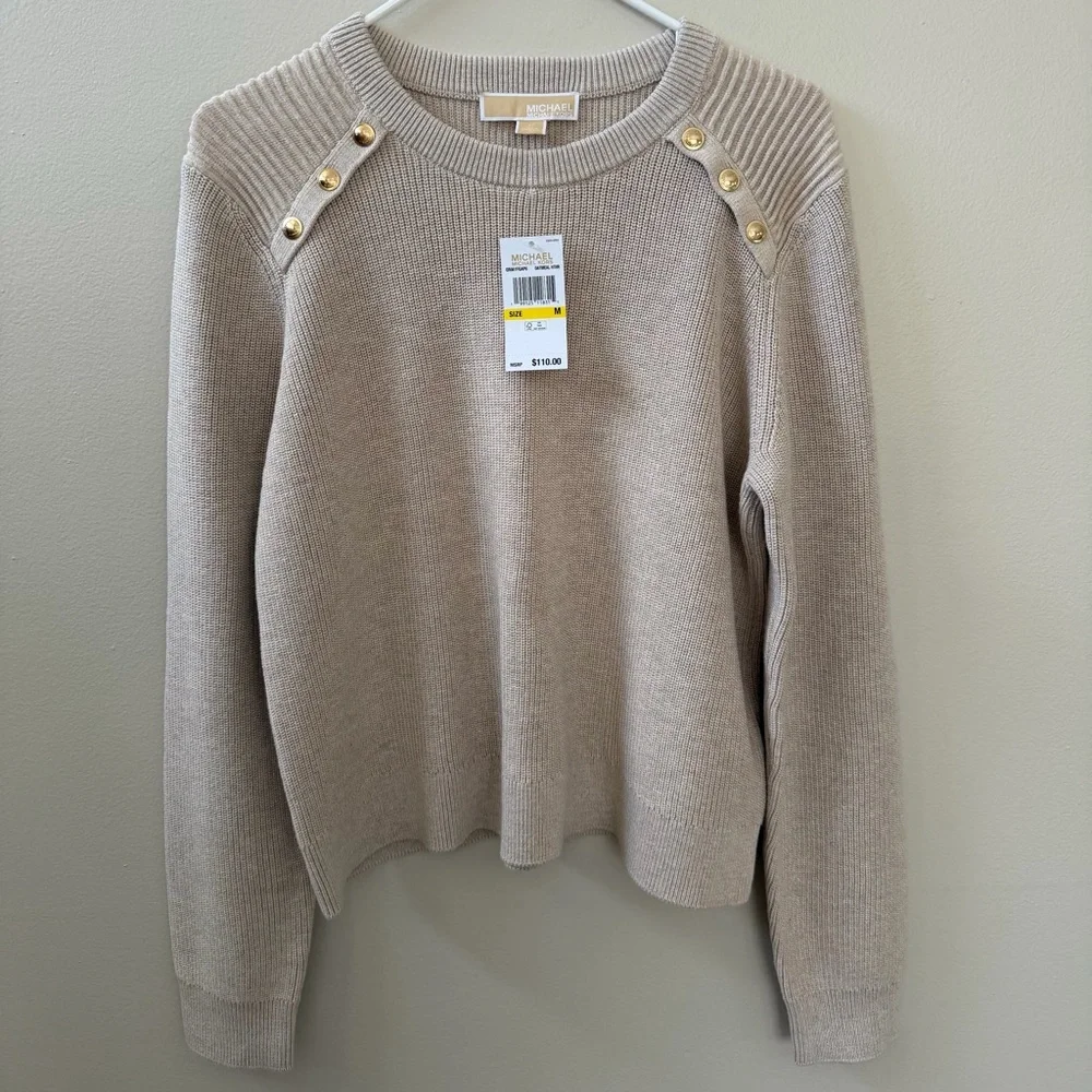 Michael Kors Beige Sweater with Gold Accents, Sz M